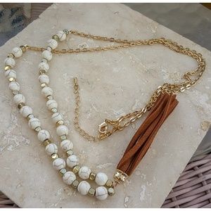 Leather Tassel Beaded Necklace